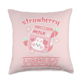 Cute Kawaii Strawberry Milk Cartoon Aesthetic Japan Anime Throw Pillow