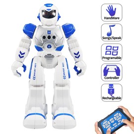 Remote Control Robot for Kids, Intelligent Programmable Robot with Infrared Controller Toys, Dancing, Singing, Moonwalking and LED Eyes, Gesture Sensing Robot Kit for Childrens Entertainment - Color: Blue
