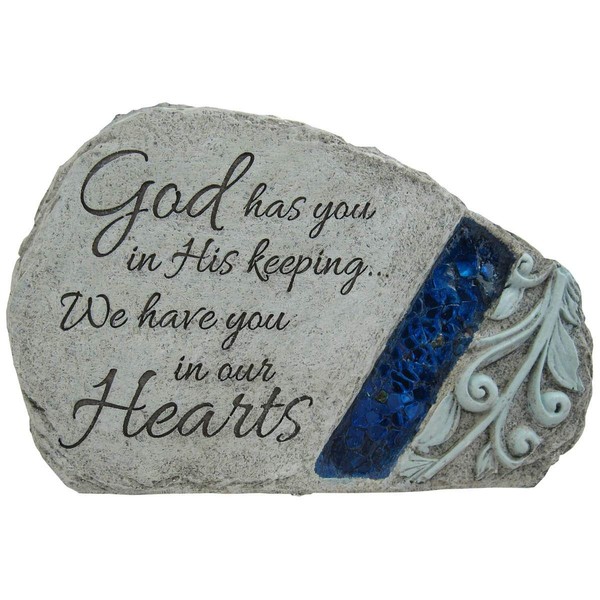 Carson Memorial Garden Stone With Blue Mosaic Solar Accent - God Has You In His Keeping We Have You In Our Hearts