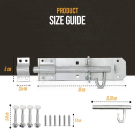 Pack of 2 - Gate Bolt Lock Shed Door Lock 6'' Heavy Duty Brenton Bolt as Garden Gate Lock Powder Coated Zinc Plate Galvanised for Extra Security (Brenton Bolt Silver 152mm)
