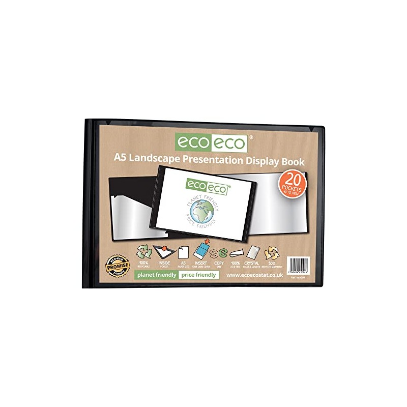 eco-eco A5 50% Recycled 20 Pocket Black Landscape Presentation Display