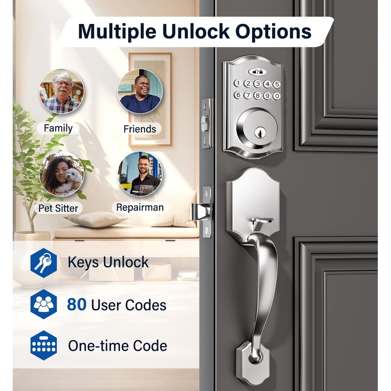 zafano Door Lock with 2 Lever Handles - Keyless Entry