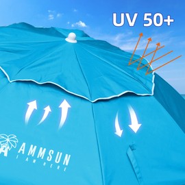 AMMSUN 6ft Folded Portable Travel Beach Umbrella with Sand Anchor Tilt Air vent UPF 50+UV Protection Fit In Suitcase Compact Foldable Telescopic umbrellas for Patio Garden Beach Pool Sky Blue