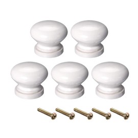 uxcell Round Wood Knobs,5Pcs 28mm Dia Cabinet Furniture Kitchen Pulls Handles for Drawer Cupboard, White