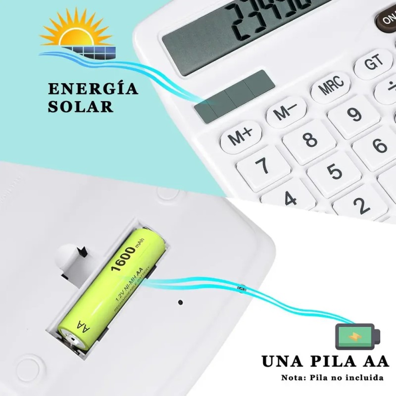 Calculadora Electrónica 12 Dígitos Computadora,energía Solar Color Blanco