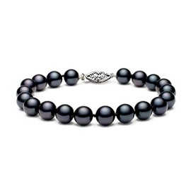 Black Freshwater Cultured Pearl Bracelet AAAA Quality with Sterling Silver Clasp (7-7.5mm), 7.5"