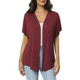 Urban CoCo Women's Lightweight Short Sleeve Kimono Cardigan Casual Cover Ups (Wine Red, L)