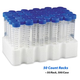 Globe Scientific 6286 Polypropylene Centrifuge Tube with Attached Blue Flat Top Screw Cap, Sterile, Printed Graduation, Rack Pack, 15mL Capacity (Case of 500)