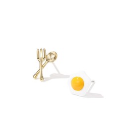 Cute Fried Egg Spoon Fork Stud Earrings Asymmetric Funny Food Earrings for Women Jewelry