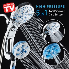 AquaCare High Pressure 6-in-1 Aquassage - 76-mode 3-way Combo, Showerhead, Hand Shower, Body Brush, Hair Brush & Arm in One! Two Brackets, Extra-long 6 foot Stainless Steel Hose, Brush Head Holder