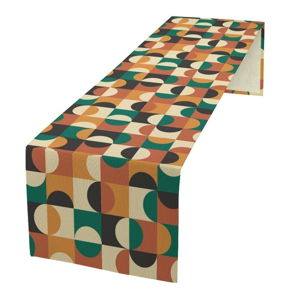 Mid Century Table Runner, Abstract Geometric Modern Optical Half Circles