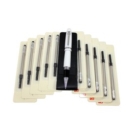 Abcsea 1PCS Heavy Big Rollerball Pen 159 and 10PCS Black Ink Rollerball Pen Refill, Spiral Ballpoint Pen Refills with Cover, Medium Point - White Pen and Black Spiral Refills (0.5MM)