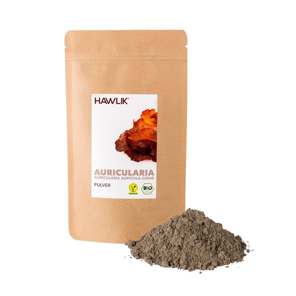 HAWLIK Vital Mushrooms Auricularia Powder, 100 g in Stand-Up Bag, Ideal for Mixing, Natural Growing, Gentle Drying, Vegan