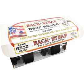 2 Pack, Rack-Strap, The Original American Made Ladder Rack Tie-Downs, Round Mounting Bracket, RS3Z Silver 2 Inch Diameter Round Mounting Bracket, Bolt Mounting Hardware Included, 8 Foot Black Strap