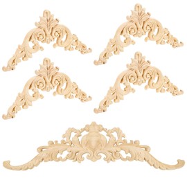 5pcs Wooden Appliques for Furniture, DIY Wood Appliques and Onlays, Wood Carved Applique for Furniture Decoration (Beige)