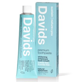 Davids Davids Fluoride Free Toothpaste, Teeth Whitening, Antiplaque, SLS (Sulfate) Free, Promotes Enamel Health, Mouth & Gum Detox, EWG Verified, Natural Spearmint, 5.25oz, Made in USA