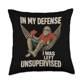 in My Defense I was Left Unsupervised Retro Sloth in Hammock Throw Pillow