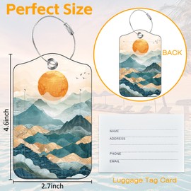 Abstract Mountains and Moon Luggage Tag for Suitcase 3 Pack Leather Luggage Tag with Privacy Flap Name ID Label and Metal Loop for Women Men Travel