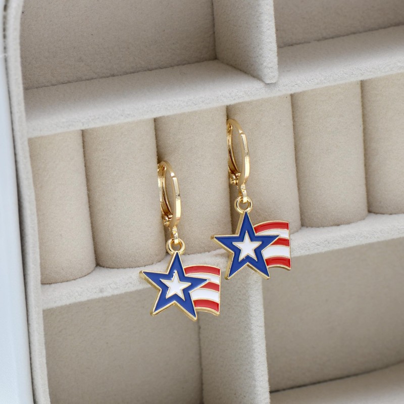 Puerto Rico Star Flag Earrings for Women, Patriotic Jewelry for