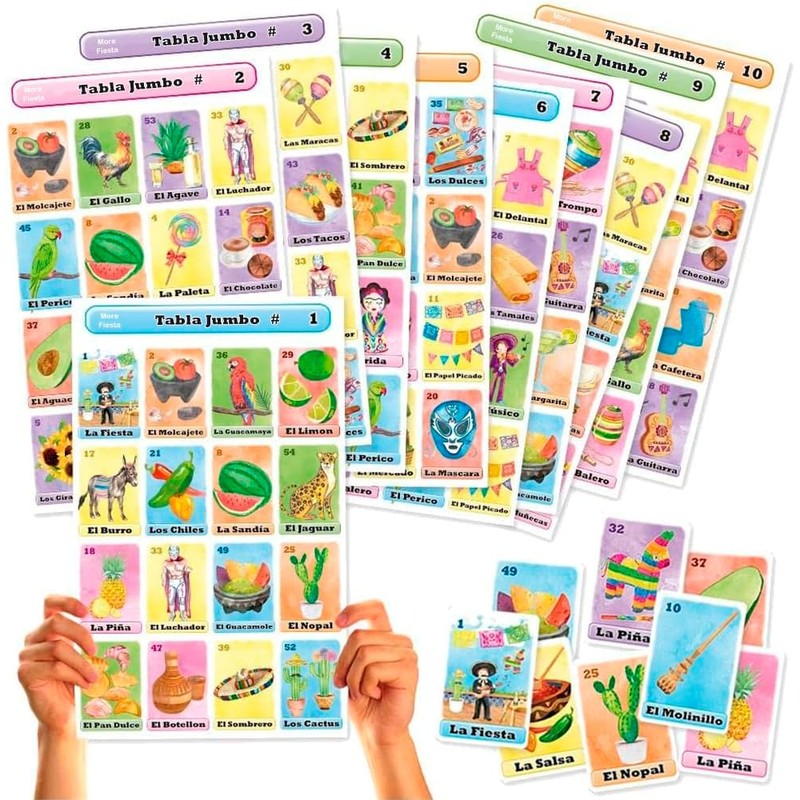 Loteria Fiesta - Tamaño Jumbo en Español, para 10 Jugadores