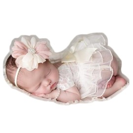 Zeroest Newborn Photography Outfits Girl Outfit Baby Girls Photo Props Rompers Hair Accessories for Princess Photoshoot (White)