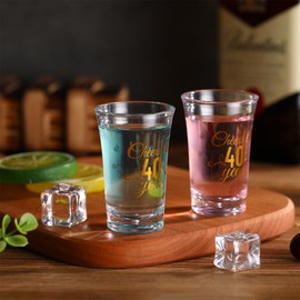 Sliner 48 Pack Birthday Shot Glasses Bulk Gold Unbreakable 1.4 oz Cheers to 40/50 Years Shot Glass Thick Base Mini Clear Plastic Shot Glass Anniversary Favors for Guests Birthday(40th Anniversary)