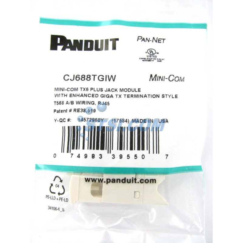 Panduit GENIUNE Panduit CJ688TGIW Cat6 Mini-Com Jack Module, Off-White ~STSI