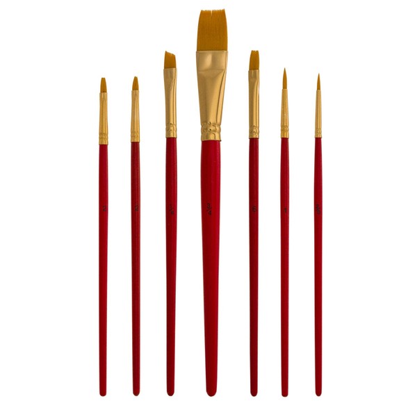 U.S. Art Supply Golden Taklon 7-Piece Nylon Hair Artist Paint