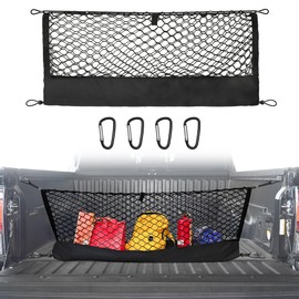 Envelope Style Cargo Net Compatible with Toyota Tacoma 2005-2024, Highly Elastic Truck Bed Cargo Net with Storage Bag-Heavy Duty Carabiners- Upgraded 4.5mm Bungee