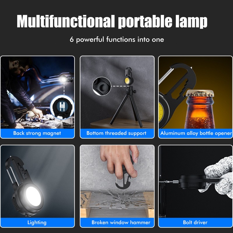 COB Mini Flashlight Bright Portable Rechargeable Keychain Flashlight with Bracket