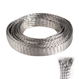 QuQuyi 9.84ft 5mm Braided Ground Strap Tinned Copper Flat Sleeving Expandable Metal Sheath Screening Signal Wire Cable Shielded