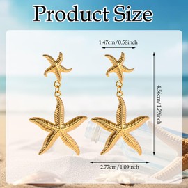 Starfish Earrings Women's Exquisite Gold Starfish Earrings Summer Elegant Earrings Starfish Summer Earrings for Holiday, Everyday, Party, Wedding, Alloy Steel, No Gemstone