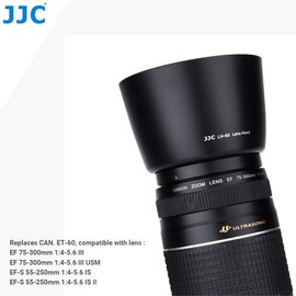JJC Replacement ET-60 Reversible Bayonet Lens Hood for Canon EF 75-300mm f/4-5.6 III, EF 75-300mm f/4-5.6 III USM, EF-S 55-250mm f/4-5.6 IS, EF-S 55-250mm f/4-5.6 IS II Lens (58mm)