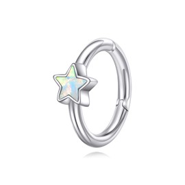 VONALA Star Nose Ring 925 Sterling Silver Opal Piercing Hoop Ring 14 mm Jewellery Gift for Women, Sterling Silver, No gemstone