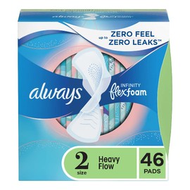 Always Always Infinity Feminine Pads for Women, Size 2 Regular, with wings, unscented, 46ct