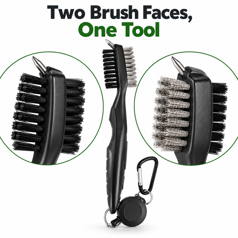 Golf Club Cleaning Brush with Lid, Dual-Sided Brush and Groove