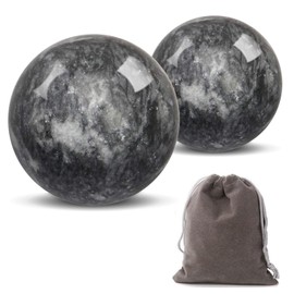 Hmsddan Traditional Chinese Baoding Balls, Marble Health Exercise Stress Relief Balls, Dark Grey, 2-Piece Set (Dark Grey, Large-1.89")
