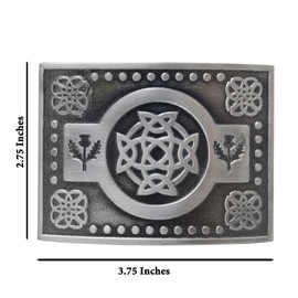 Kilt Belt and Buckle Set, Scottish Thistle Embossed Belt with Antique Celtic Trinity Buckles Pewter - Kilt Belts for Men (Celtic Trinity Thistle - Silver Antique, Medium - 32" to 36")
