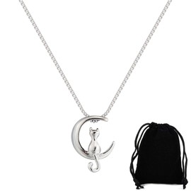 EAVUYIS Cat Necklace Chain Women's Silver 3D Cute Pendant Friendship Cat Lover Girls Gift Flannel Bag for Christmas Anniversary Birthday Valentine's Day