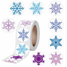 500 Pcs Snowflake Stickers Self Adhesive Christmas Gift Tags Labels Holiday Stickers Roll Round Tags Sticker for Envelope Seals Decals Decoration-8 Styles