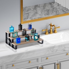 USHARP Perfume Organizer Stand for Men,3 Tier Display Riser Stand,Display Shelf for Dresser,Wooden Shelf Cologne Organizer Stand for Party,Makeup,Figures,Cupcake,Dessert(Walnut,Width=14")
