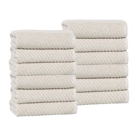 Superior Amelia Viscose Cotton Blend Medium Weight Small Towels, for Kitchen, Bathroom, Shower, Spa, Plush, Quick Dry, Ultra-Soft Essentials, Ribbed Design, Face Towels Washcloths, Set of 12, Beige