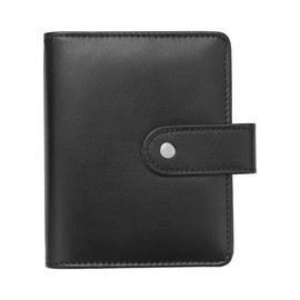 A7 Binder Cover Snap Closure 6 Ring Planner Binder Macaron Black PU Leather Budget Binder Loose Leaf Personal Organizer Binder Cover for A7 Refillable Sheet Photo Card Sleeves (Black)