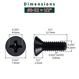 #8-32 x 1/2" Flat Head Machine Screws (100 pcs), 18-8 (304) Stainless Steel, Phillips Drive Flat Head Machine Screws, Black Oxide Coated, Fayeploo (with Phillips Driver Bit)