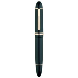 erofa Majohn P141 Piston Fountain Pen NO.8 Fine Nib, Green Resin with Ink Window Writing Gift Pen with Box, Gold Trim