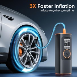 Tire Inflator Portable Air Compressor, 150PSI Cordless Air Pump for Car Tires, Electric Bike Tire Pump with Pressure Gauge, Auto Shut Off, LED Light for Car Motorcycle Bicycle Ball