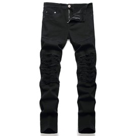 RXXKKK Men's Classic Zipper Biker Regular Fit Flex Jean (36, 6612 Black)