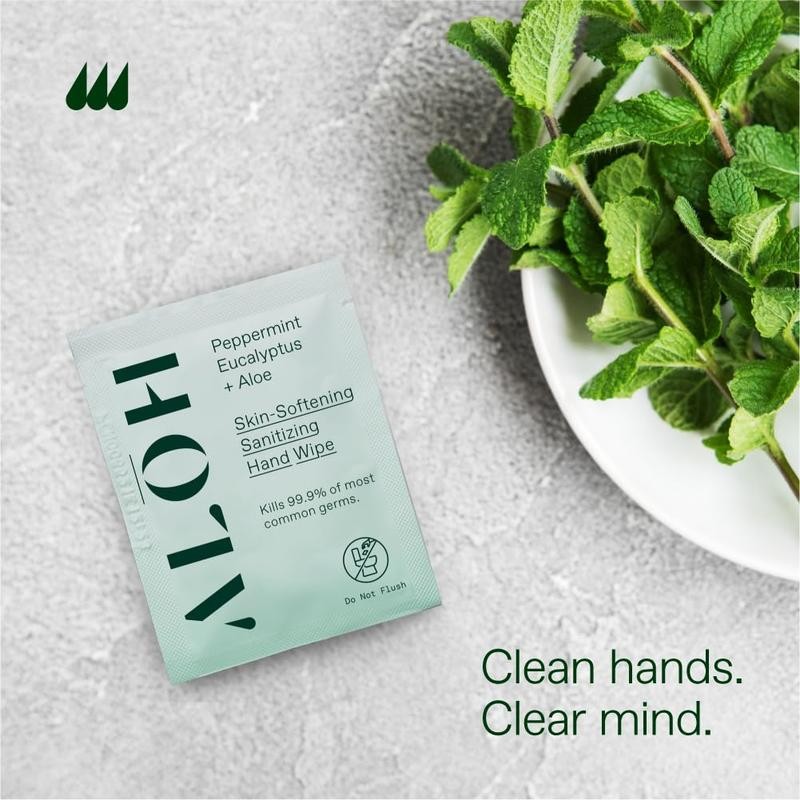 ALOH Peppermint Eucalyptus + Aloe Individually Wrapped Sanitizing Hand Wipes