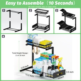 ADBIU Under Sink Organizer(10 Seconds Installation), 2 Packs 2 Tier Expandable Height (11" - 16") Bathroom Kitchen Organizers and Storage