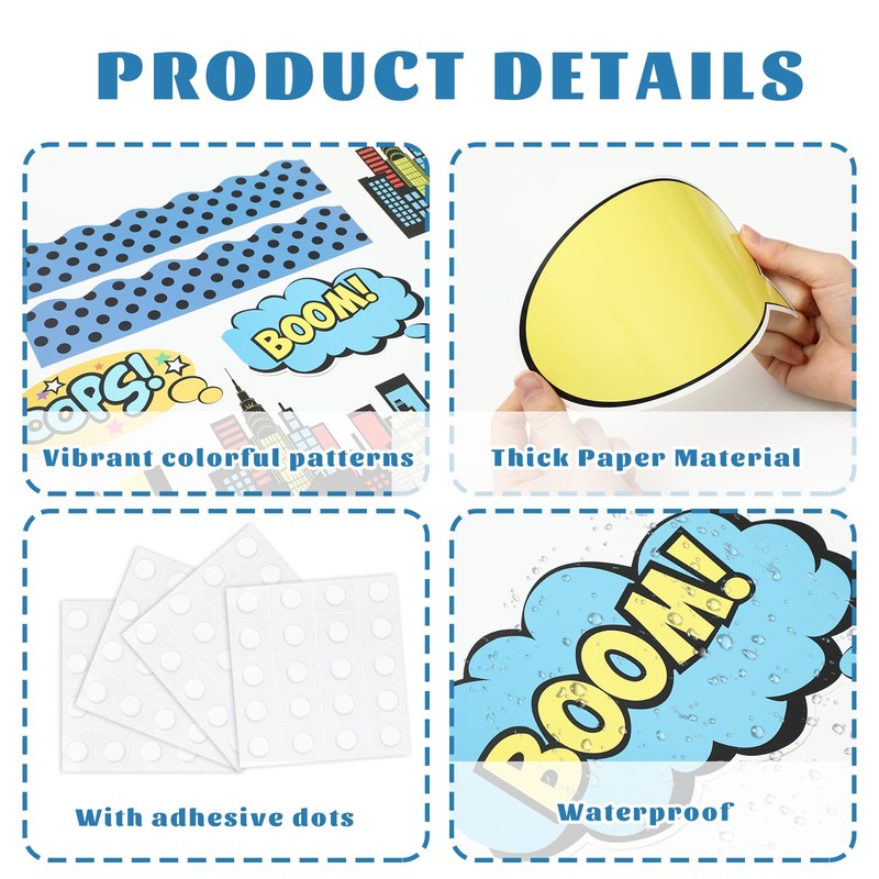 FYSUIMU 52Pcs Super Themed Hero Bulletin Board Decoration Set Cityscape